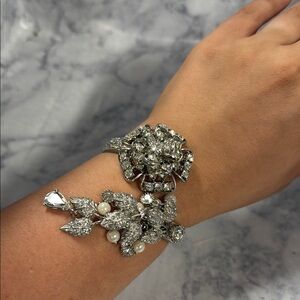 Betsey Johnson Silver Floral Bracelet with Pearls